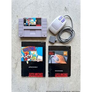 Super Nintendo Mario Paint SNES Game Cartridge with Mouse and Manuals Bundle